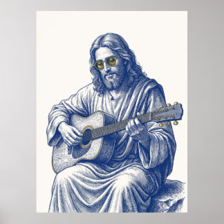 Jesus spelar gitarr Gravyr stilkonst Poster