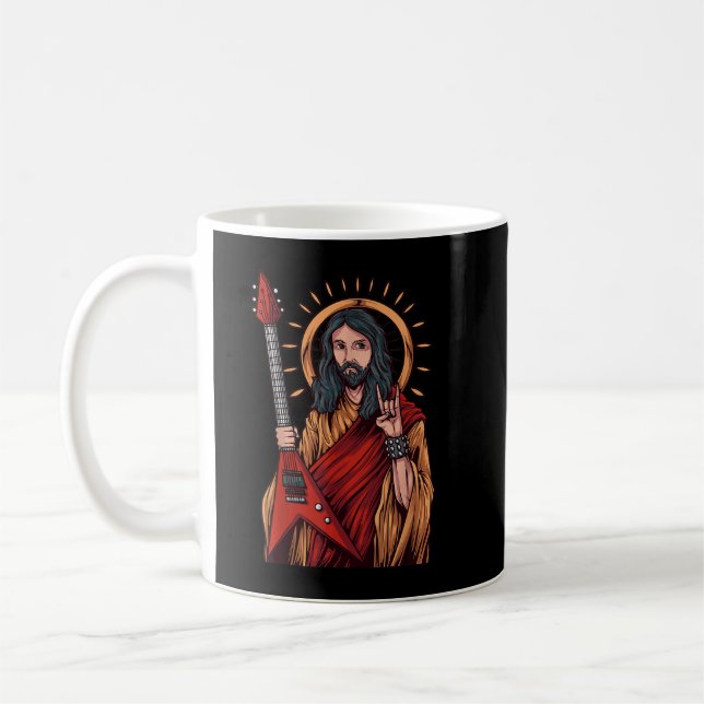 Jesus spelar heavy metal-gitarr kaffemugg (Vänster)