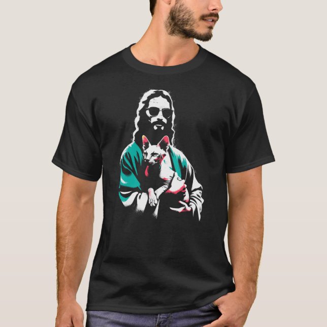 Jesus Sphynx Cat - Funny Christian Religious Sphyn T Shirt (Framsida)