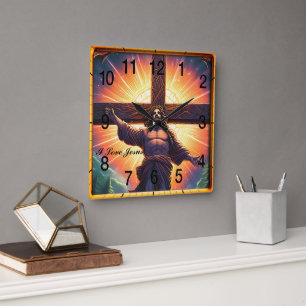 Jesus spikad till kor fyrkantig klocka