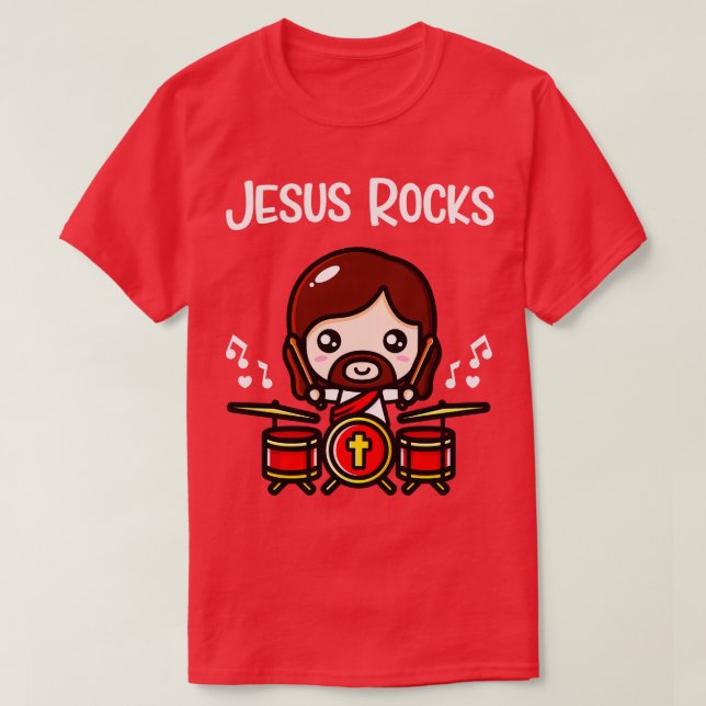 Jesus Sten Cute Drummer Christian Band T Shirt (Design framsida)