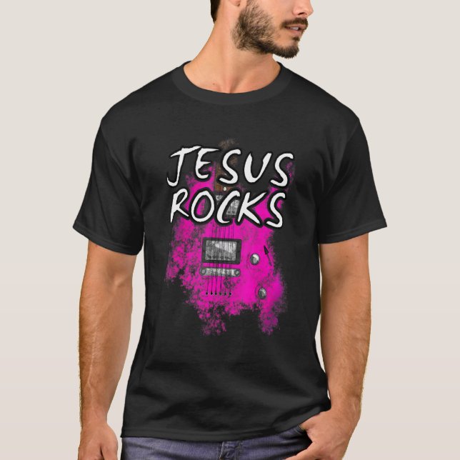 Jesus Sten Guitar Electric Guitarist Christian Wo T Shirt (Framsida)