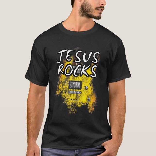 Jesus Sten Guitar Electric Guitarist Christian Wo T Shirt (Framsida)