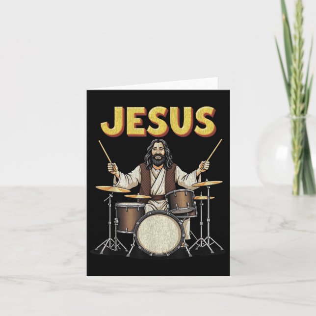 Jesus Sten Music Funny Christian Drummer Design Kort (Framsida)