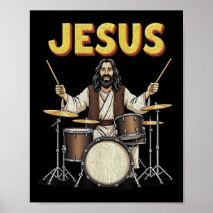Jesus Sten Music Funny Christian Drummer Design Poster