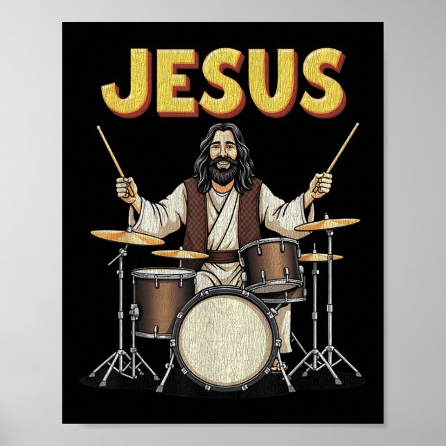 Jesus Sten Music Funny Christian Drummer Design Poster (Framsidan)