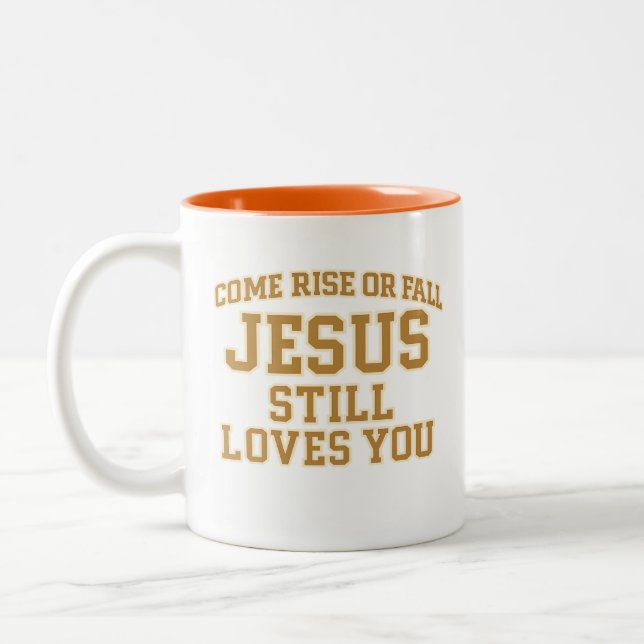 Jesus Still Loves You Design Två-Tonad Mugg (Vänster)
