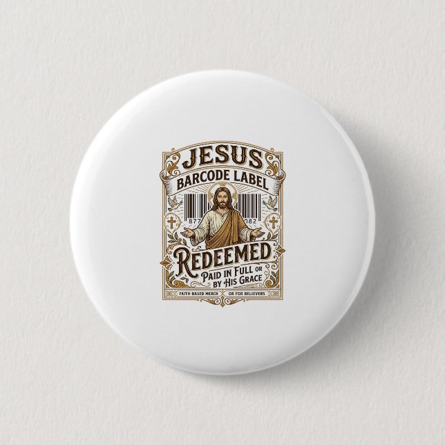 Jesus Streckkodsetikett Förlöst Jesus Streckkod Fö Knapp (Framsida)