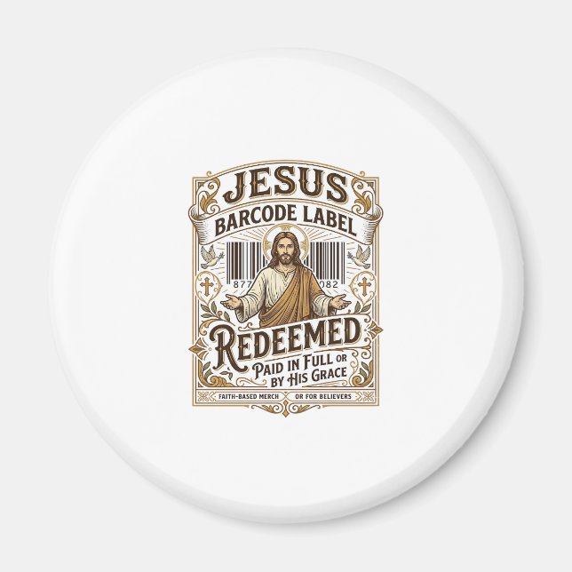 Jesus streckkodsetikett Förlöst Jesus streckkod Fö Magnet (Framsidan)