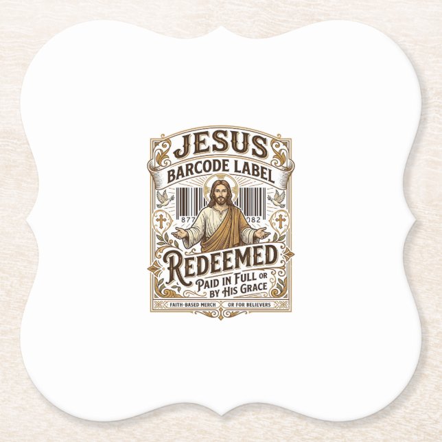 Jesus Streckkodsetikett Förlöst Jesus Streckkod Fö Underlägg Papper (Framsida)