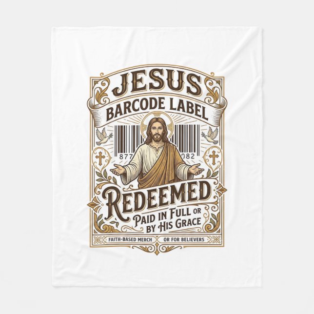 Jesus streckkodsetikett försonad Jesus streckkod f Fleecefilt (Framsidan)