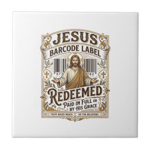 Jesus streckkodsetikett försonad Jesus streckkod f Kakelplatta