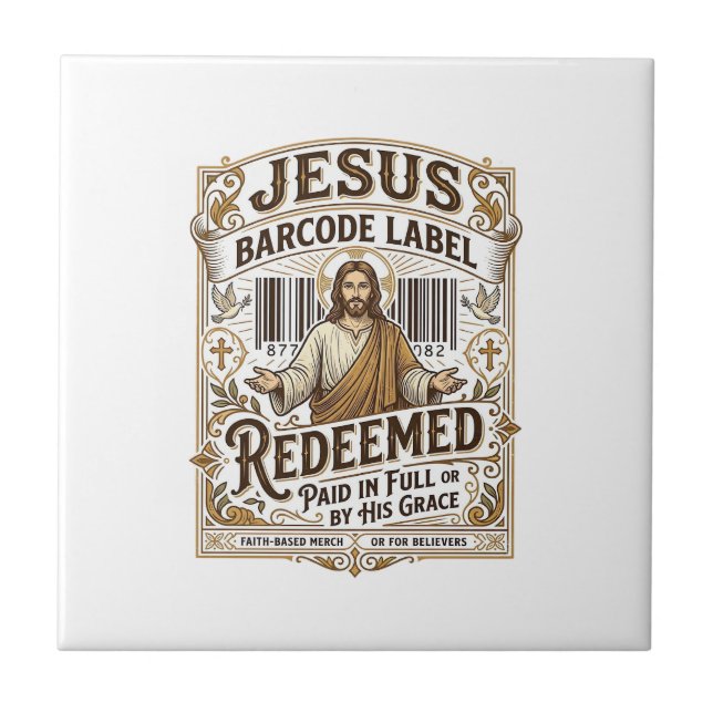 Jesus streckkodsetikett försonad Jesus streckkod f Kakelplatta (Framsidan)