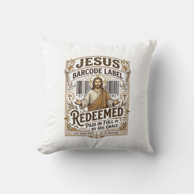 Jesus streckkodsetikett försonad Jesus streckkod f Kudde (Framsida)