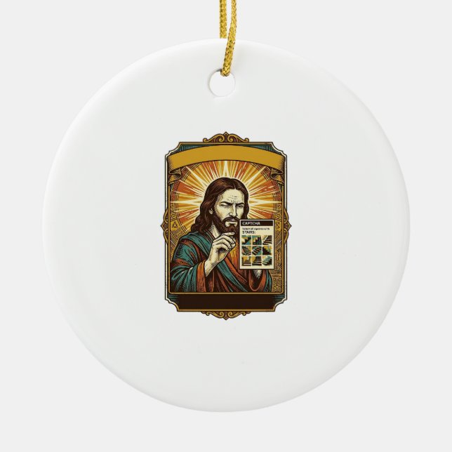 Jesus suddiga trappor Captcha-test Tech-säkerhet H Julgransprydnad Keramik (Framsidan)