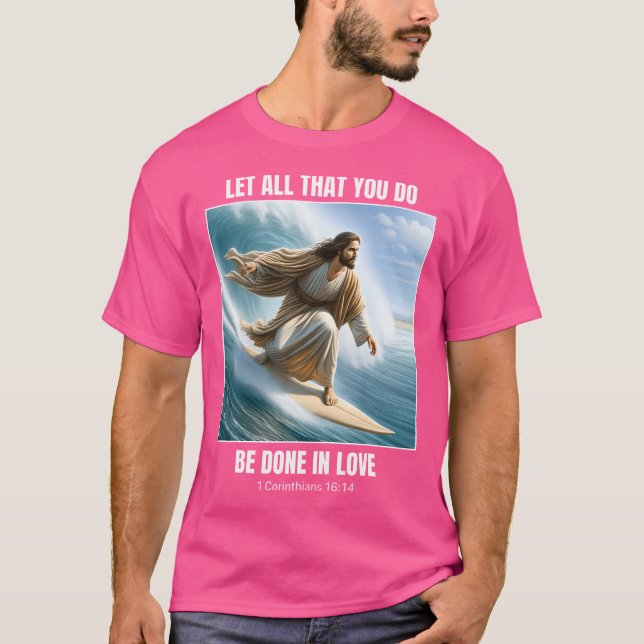 Jesus Surfing - Christian Surfing Design 1 Korint T Shirt (Framsida)