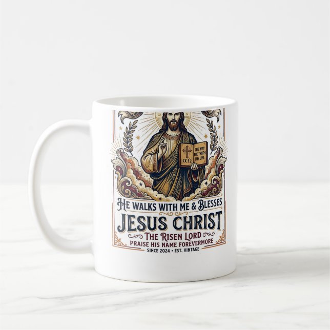 Jesus Surfing T-Shirt Inspirerande Tro Kaffemugg (Vänster)