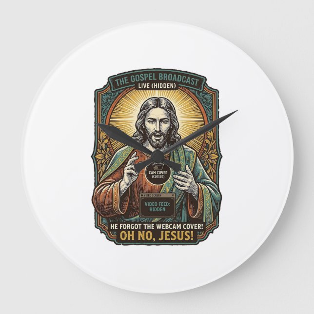 Jesus Svart Skärm Glömd Webbkamera Täck Virtual  Stor Klocka (Framsida)
