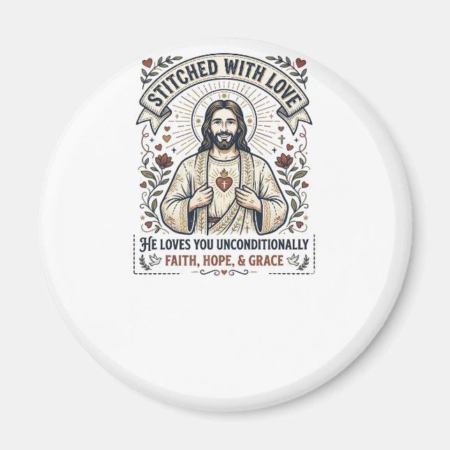 Jesus sy Quiltning Tröja Kristna Grafisk_1 Magnet (Framsidan)