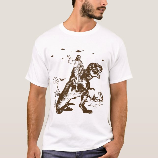 Jesus T Rex ateistJesus Dinosaur Charles Darwin Shirt (Framsida)