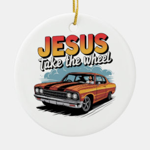 Jesus Ta Hand Om Rattemuskelbil Julgransprydnad Keramik
