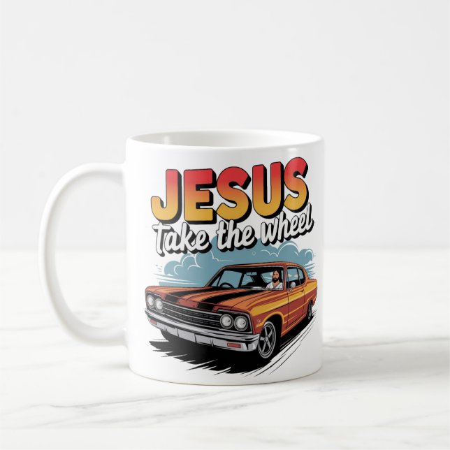 Jesus Ta Hand Om Rattemuskelbil Kaffemugg (Vänster)