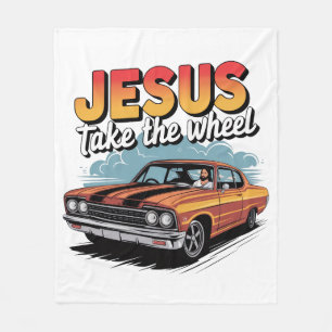 Jesus Ta hjulets Vintage muskelbil Fleecefilt