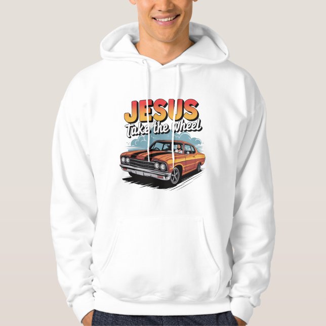 Jesus Ta hjulets Vintage muskelbil Hoodie (Framsida)