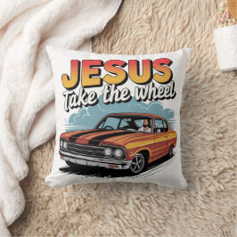 Jesus Ta hjulets Vintage muskelbil Kudde