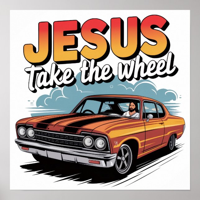 Jesus Ta hjulets Vintage muskelbil Poster (Framsidan)