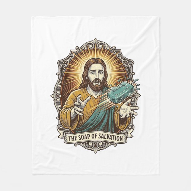 Jesus tappade halt tvål dusch Klumpig Badrum Fleecefilt (Framsidan)
