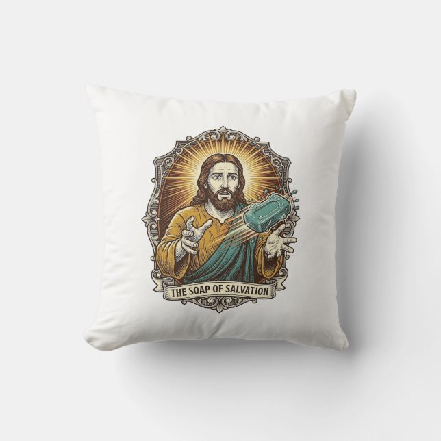 Jesus tappade halt tvål dusch Klumpig Badrum Kudde (Framsida)