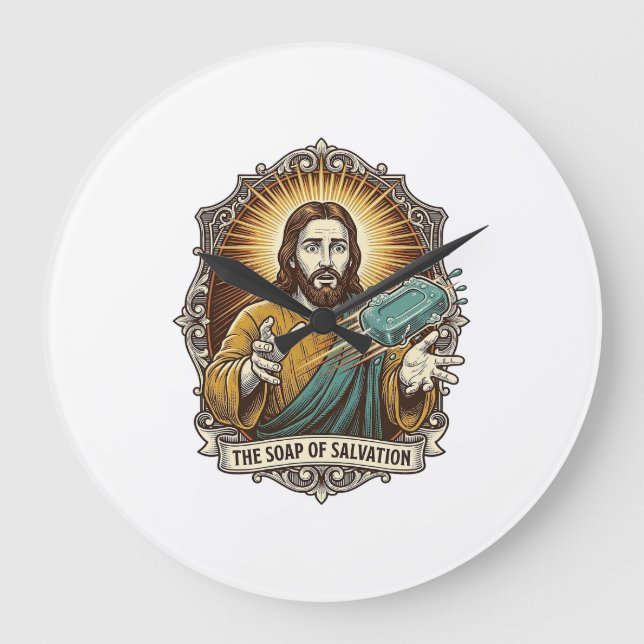 Jesus tappade halt tvål dusch Klumpig Badrum Stor Klocka (Framsida)