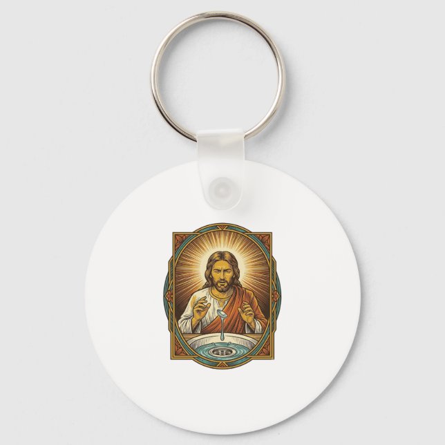 Jesus tappade kontaktlins i badrumssänka avlopp Bl Nyckelring (Framsida)