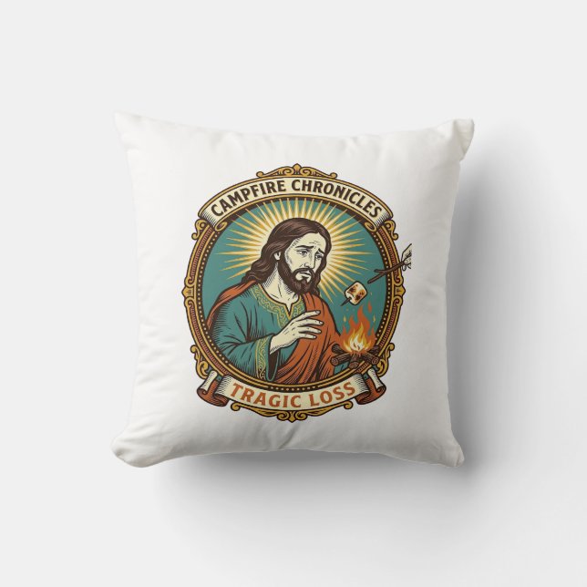 Jesus tappade Marshmallow Campfire Party Misslycka Kudde (Framsida)