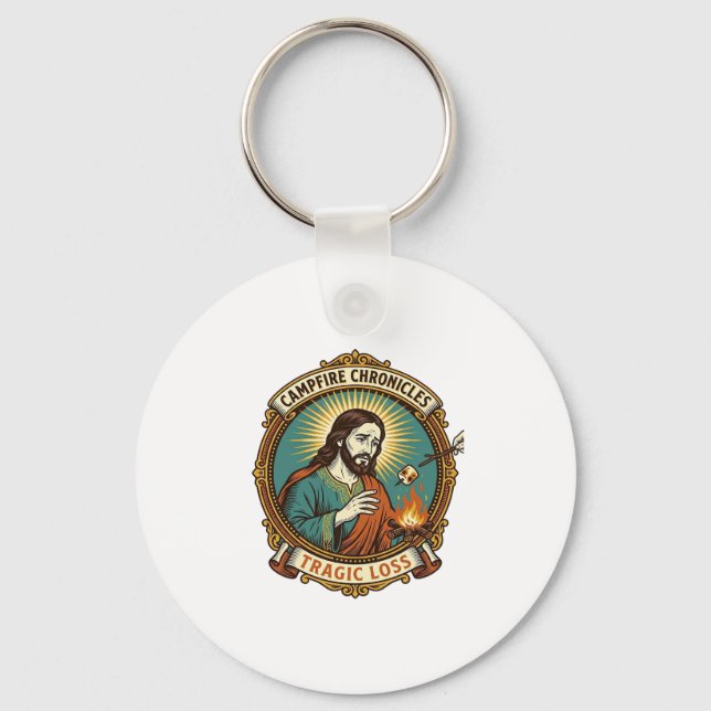 Jesus tappade Marshmallow Campfire Party Misslycka Nyckelring (Framsida)