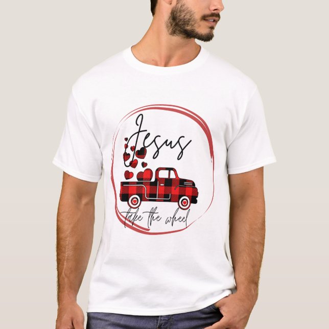Jesus tar hjulskjortan t shirt (Framsida)