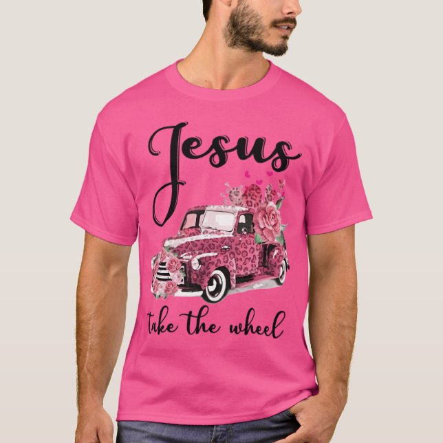 Jesus tar Rosan Je i Hjul Leopard-Blommigten T Shirt (Framsida)