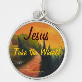 Jesus tar rulla Keychain Rund Silverfärgad Nyckelring