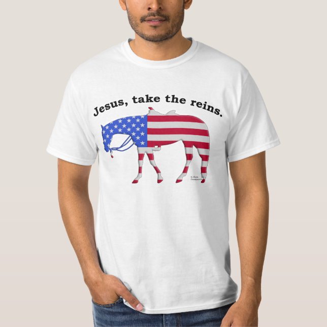 Jesus tar tömmarna t-shirt (Framsida)