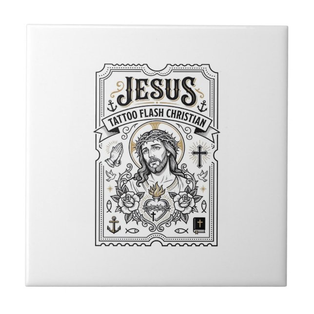 Jesus Tatoo Flash Kristna Jesus Tatoo Flash Kr Kakelplatta (Framsidan)