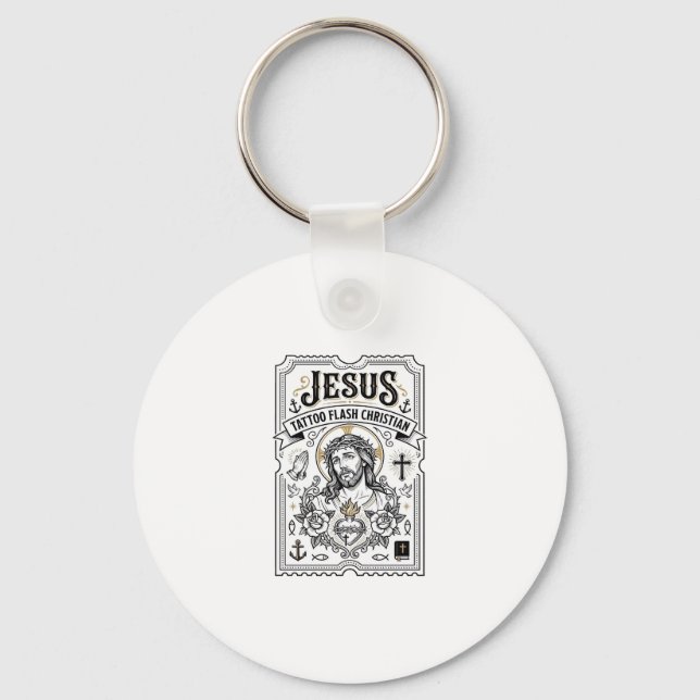 Jesus Tattoo Flash Kristna Jesus Tattoo Flash Kr Nyckelring (Framsida)