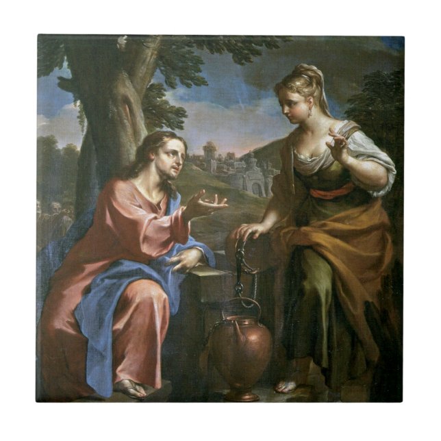 Jesus Teacher Samaritan Woman Kakelplatta (Framsidan)