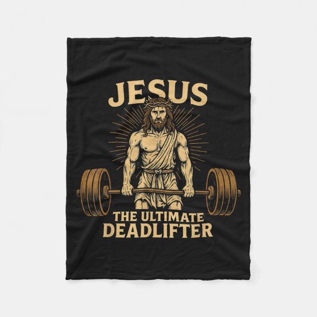 Jesus The Deadlifter Christian Fitness  Fleecefilt (Framsidan)