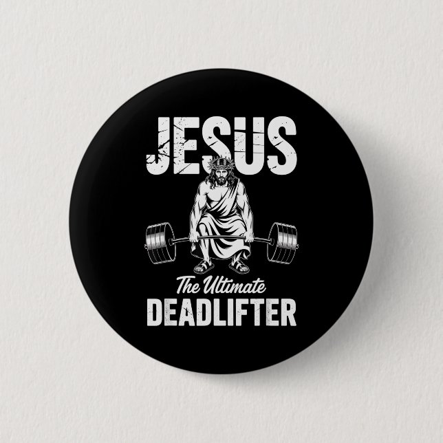Jesus The Deadlifter Funny Christian Gym Pun  Knapp (Framsida)