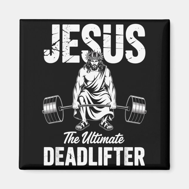 Jesus The Deadlifter Funny Christian Gym Pun  Magnet (Framsidan)