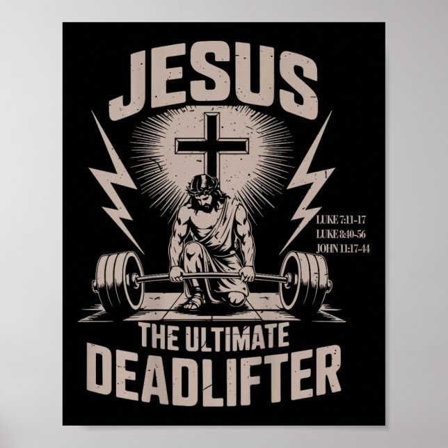 Jesus The Deadlifter Funny Christian Gym Workout Poster (Framsidan)