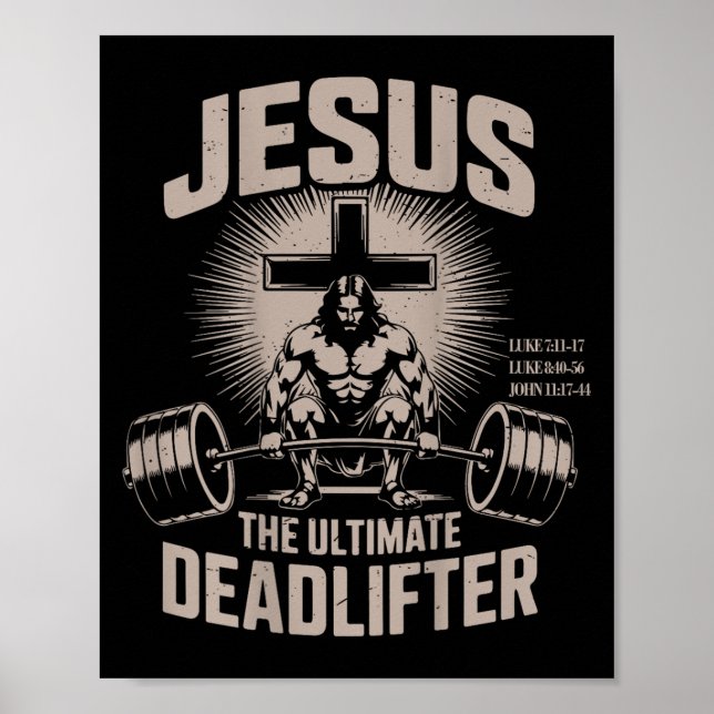 Jesus The Deadlifter Funny Christian Gym Workout Poster (Framsidan)
