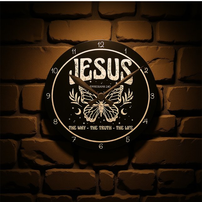 Jesus The Way The Truth The Life Butterfly Rund Klocka (Skapare uppladdad)