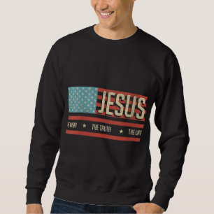 Jesus The Way Truth Life John 146 american flagga Lång Ärmad Tröja